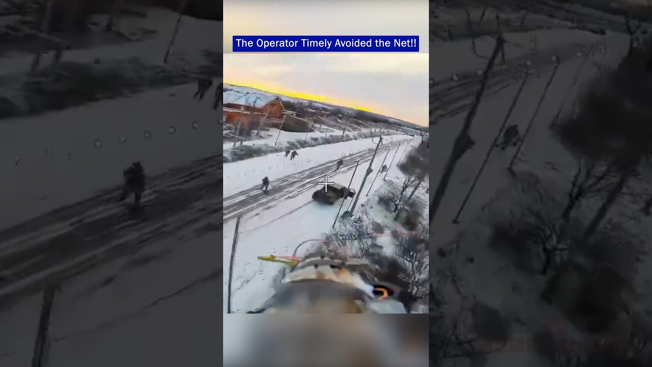Russian Drone Operator Avoids Anti-Drone Corridor Net and Hits Logistics Vehicle #shorts