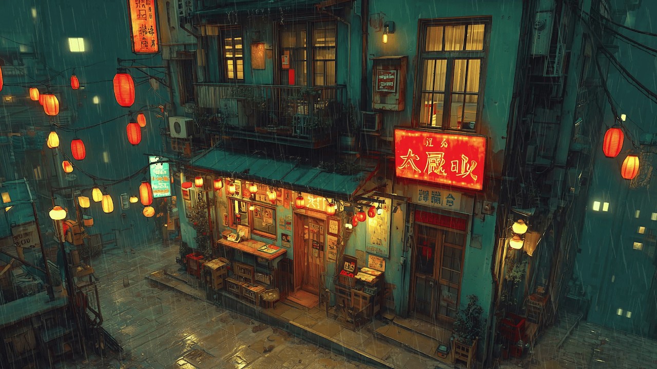 Rain-Soaked Osaka Side Streets 1990s 🌂 Lofi Hip Hop & Chillhop | Rainy Ryokan Ambience