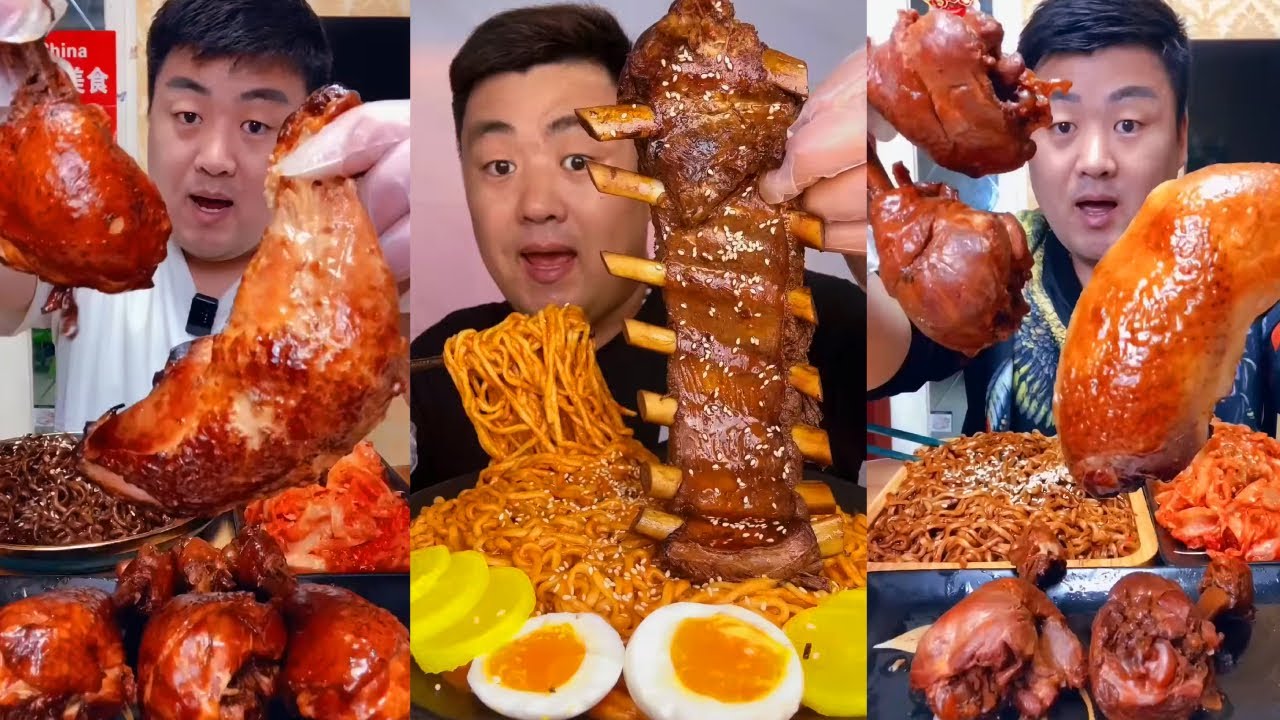 【ASMR】【MUKBANG】Brother Xiaofeng eats spicy turkey noodles and braised pork ribs in an immersive way.