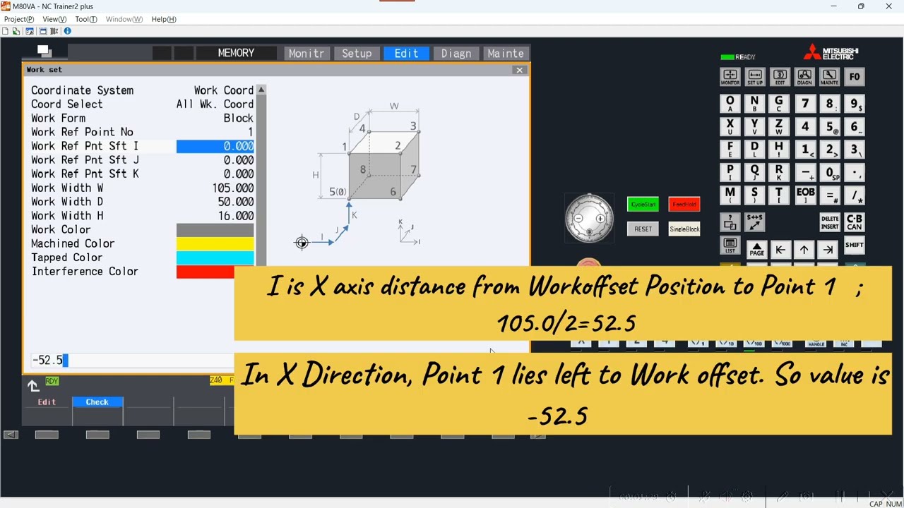 3D Graph Simulation in Mitsubishi Controller _ Workoffset is Workpiece Center