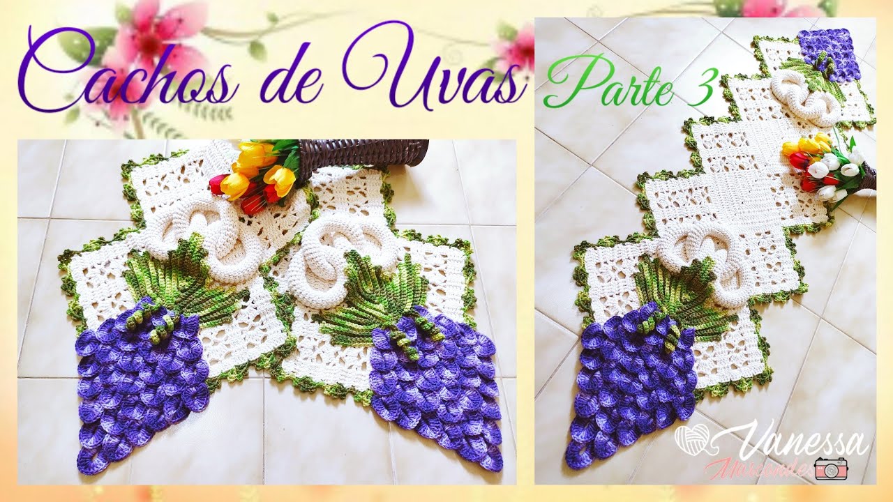 Cacho de Uva em Crochê /🍇 Trilho de mesa em uvas de Crochê. Por Vanessa Marcondes