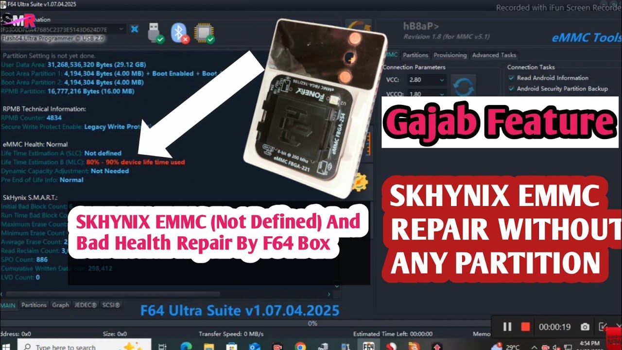 Skhynix eMMC Not Defined And Bad Health Repair Without any Partition by F64 box 2025