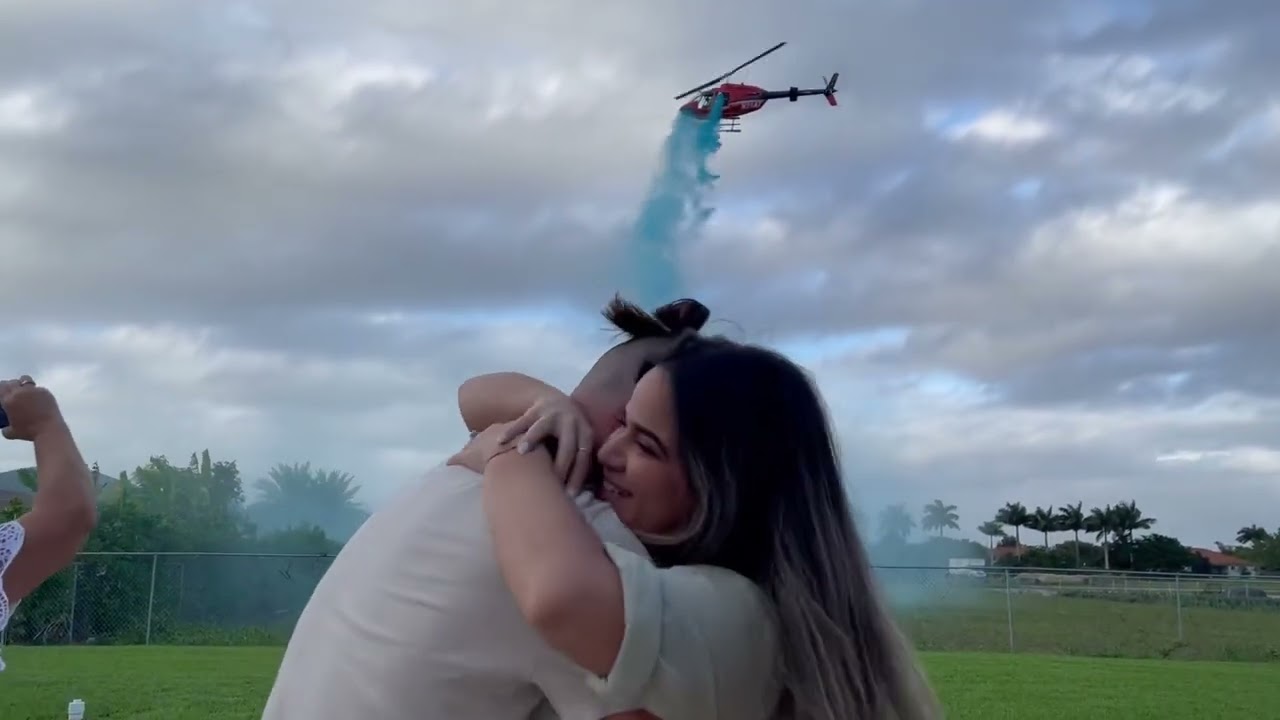 The best helicopter gender reveal in the world 💙💕