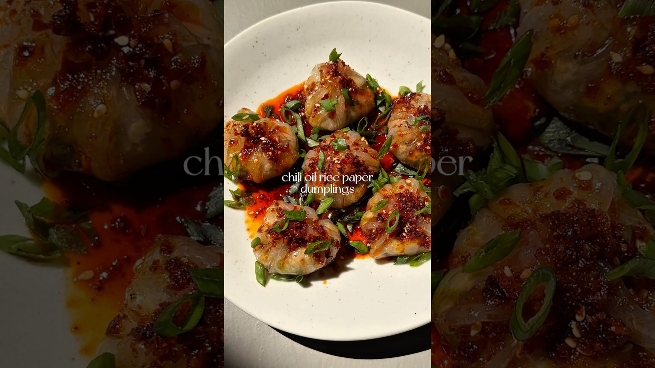 CHILI OIL RICE PAPER DUMPLINGS🥟 #chilioil #ricepaperdumplings #ricepaper #dumplings #veganrecipes