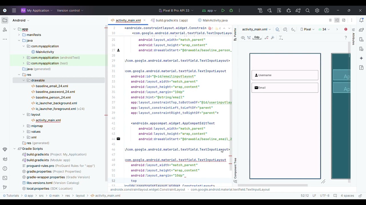 How to create a registration screen with Material Design in Android Java AS - 5