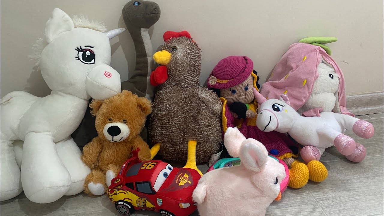 🐻🦄🦕🐓🦆Peluş oyuncaklarla evcilik. Çiftlik oyunu. Bebekler için eğlenceli videolar. Funny kids video.