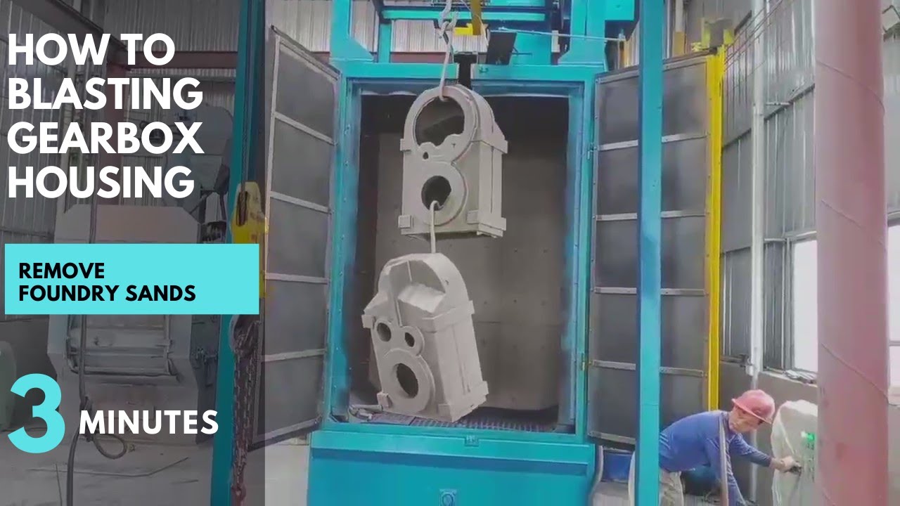 Spinner hanger shot blasting machine to clean gearbox housing, auto casting parts in foundry
