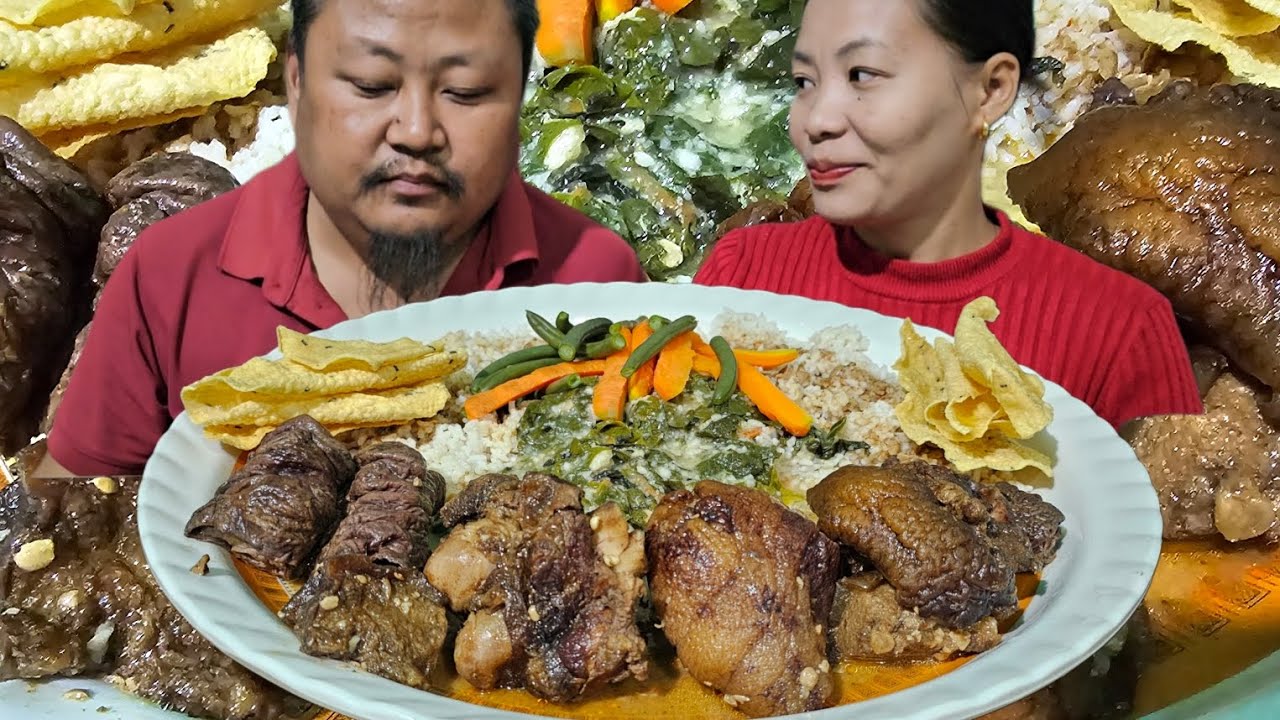 Spicy Smoked Pork With Axone | Yam Curry | Naga Mukbang 