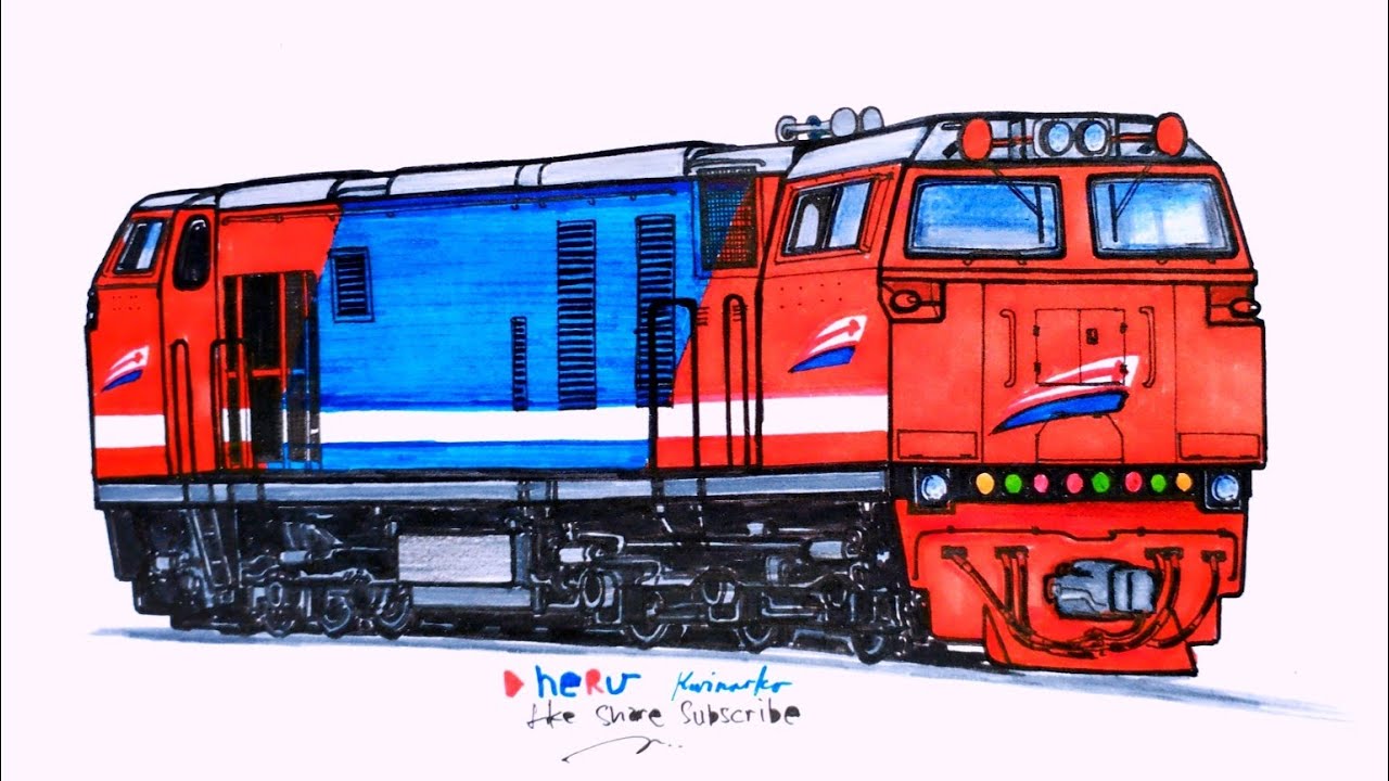 LOKOMOTIF CC206 PERUMKA,Kereta Api Indonesia,Menggambar Lokomotif,cara Menggambar Kereta Api