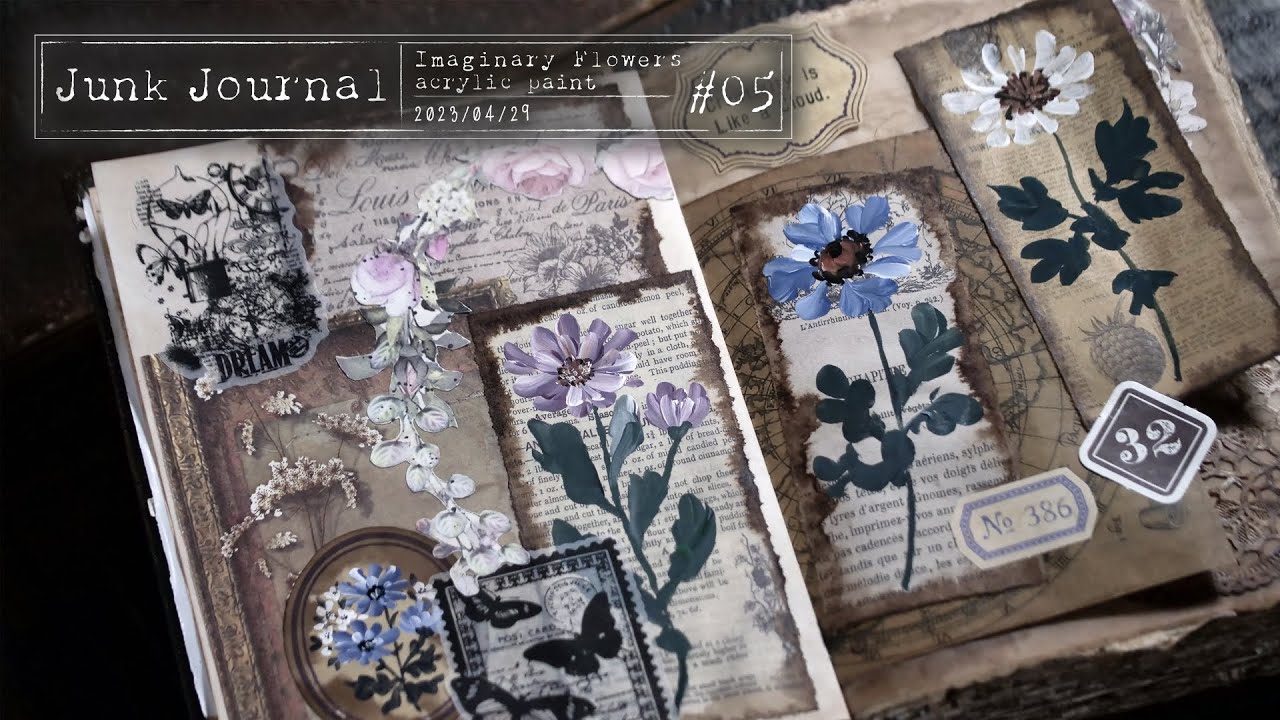 [Junk Journal #5] Я нарисовал воображаемый цветок для своей следующей работы. Страница 9-10