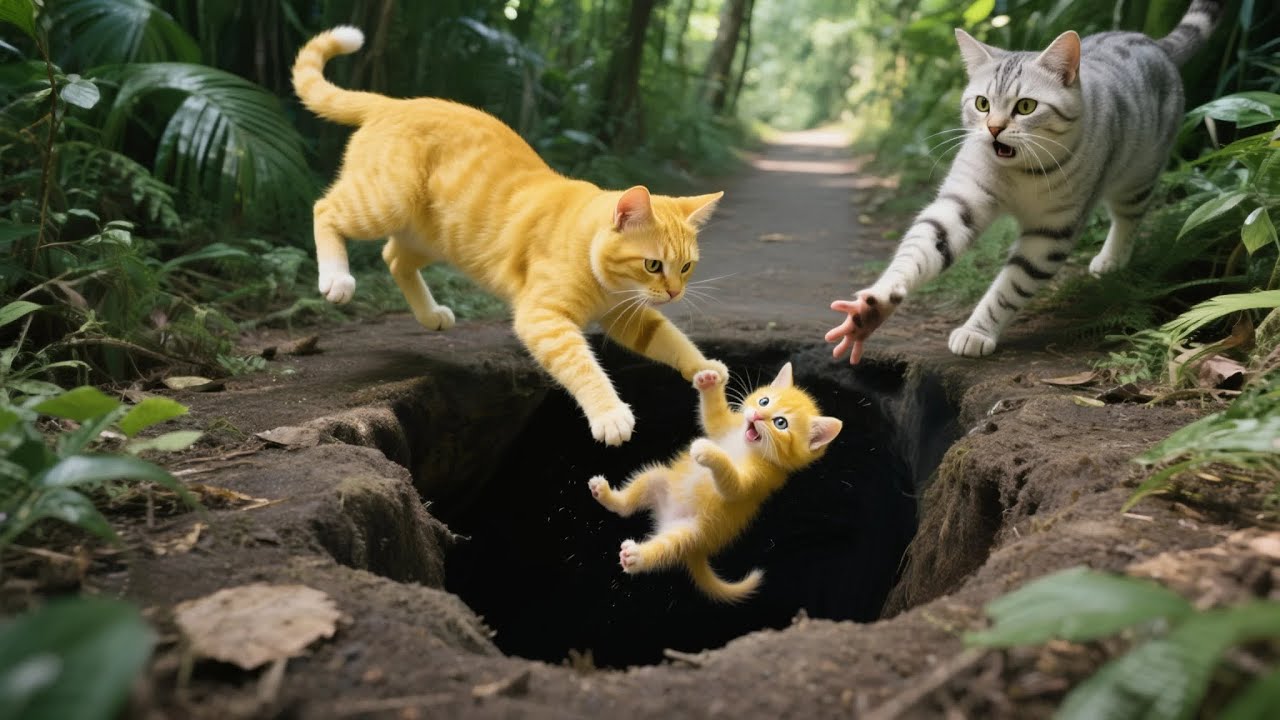 😱 Eagle’s Shocking Rescue of Mama Cat & Kitten | Emotional Jungle Story with Papa Cat 🦅🐱