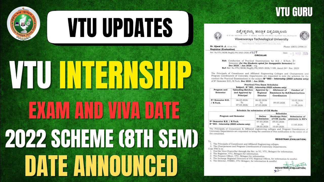 VTU 2022 Scheme 8th Sem Internship and Viva Exam Date 2026 | VTU Circular | VTU Updates | VTU 2026