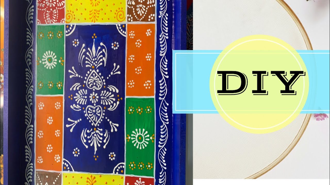 Tray DIY painting idea // Beautiful hand painted serving wooden tray // Rajasthani art on tray