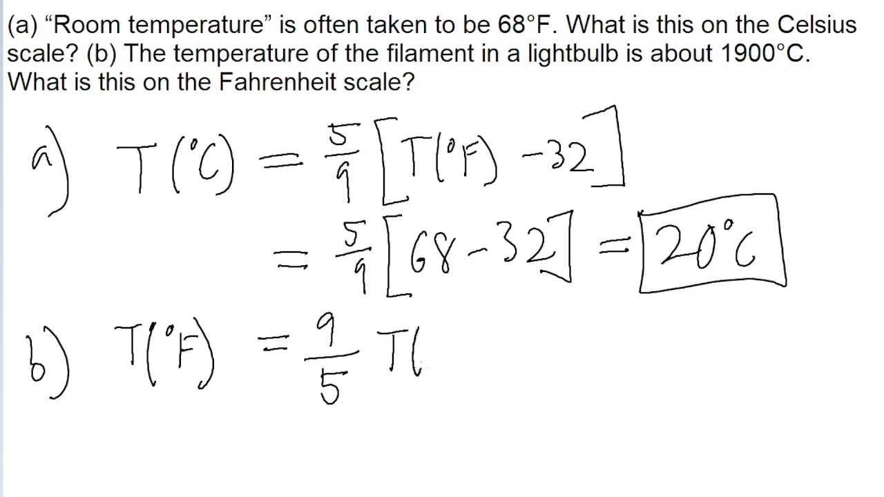 (a) “Room temperature” is often taken to be 68°F. What is this on the Celsius scale? (b) The