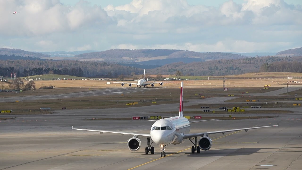 A380 taxi and takeoff Zurich to Dubai