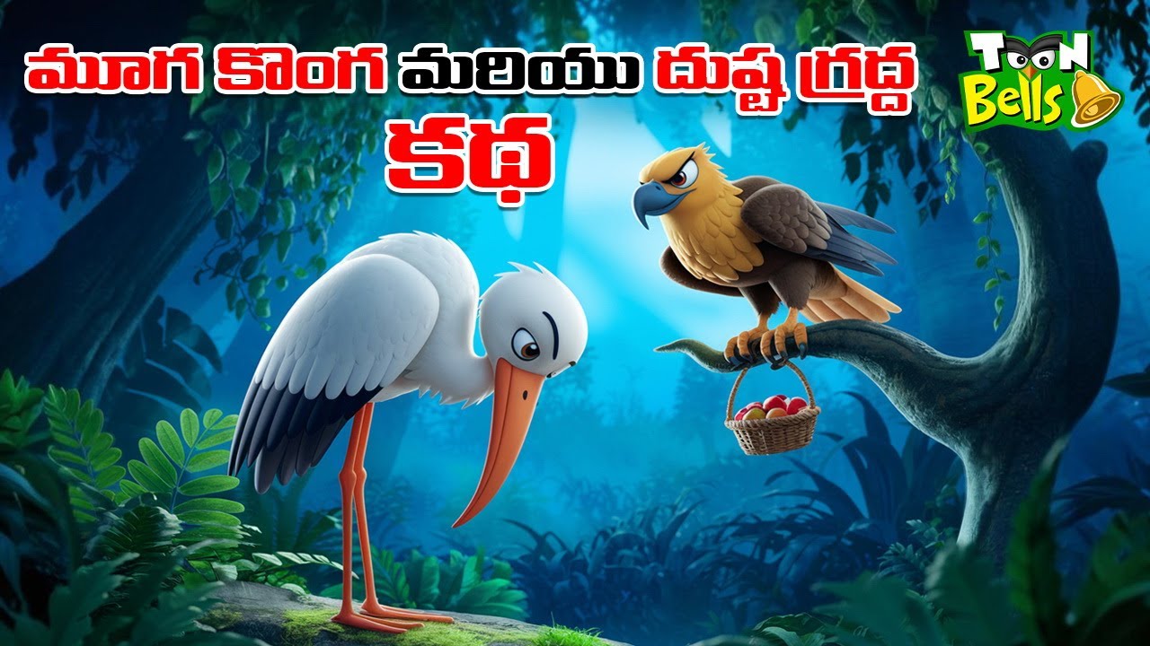 Telugu Stories - మూగ కొంగ మరియు దుష్ట గ్రద్ద కథ - stories in Telugu - Moral Stories
