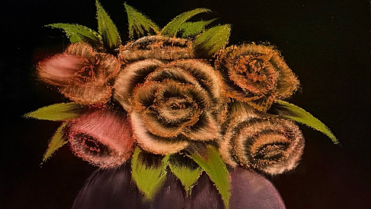 Acrylic Rose Bouquet under painting Tutorial & Oil Color Wash #paintwithjosh #arttutorial #BobRoss 