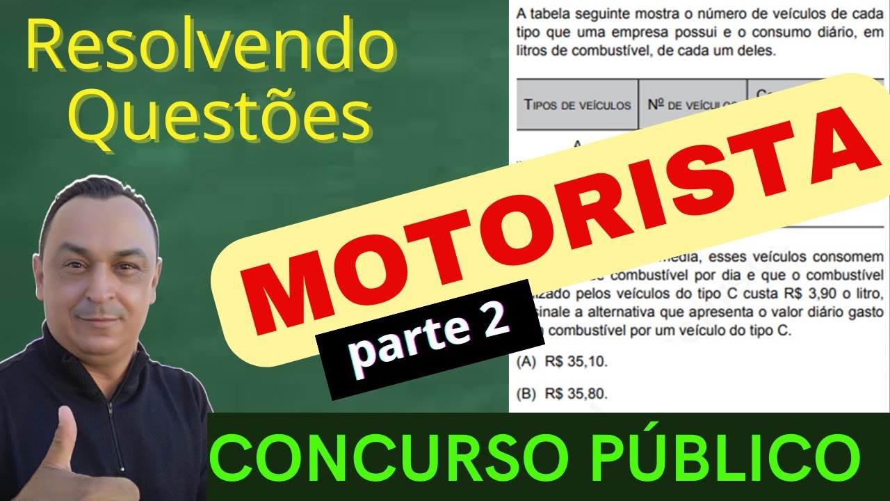 Questões de Concursos. Cargo MOTORISTA.  PARTE 2. Prefeitura. Matemática e Raciocínio Lógico.