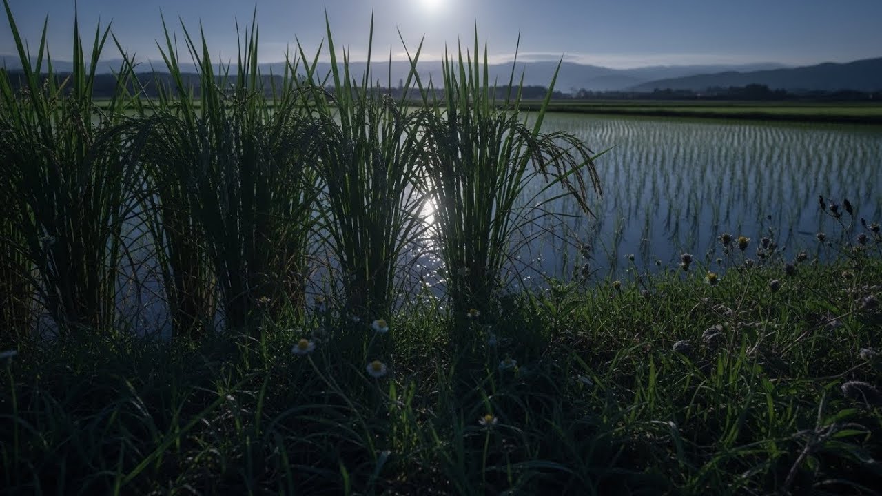 Gentle-Night Chill Lofi Flow Stretching Across Calm Paddies Glowing Beneath Bright Stars