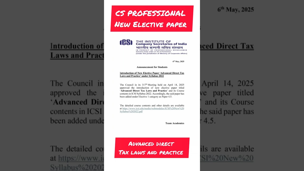 New Elective Paper in CS Professional #icsi #cs #csupdates #companysecretary #shorts #csprofessional