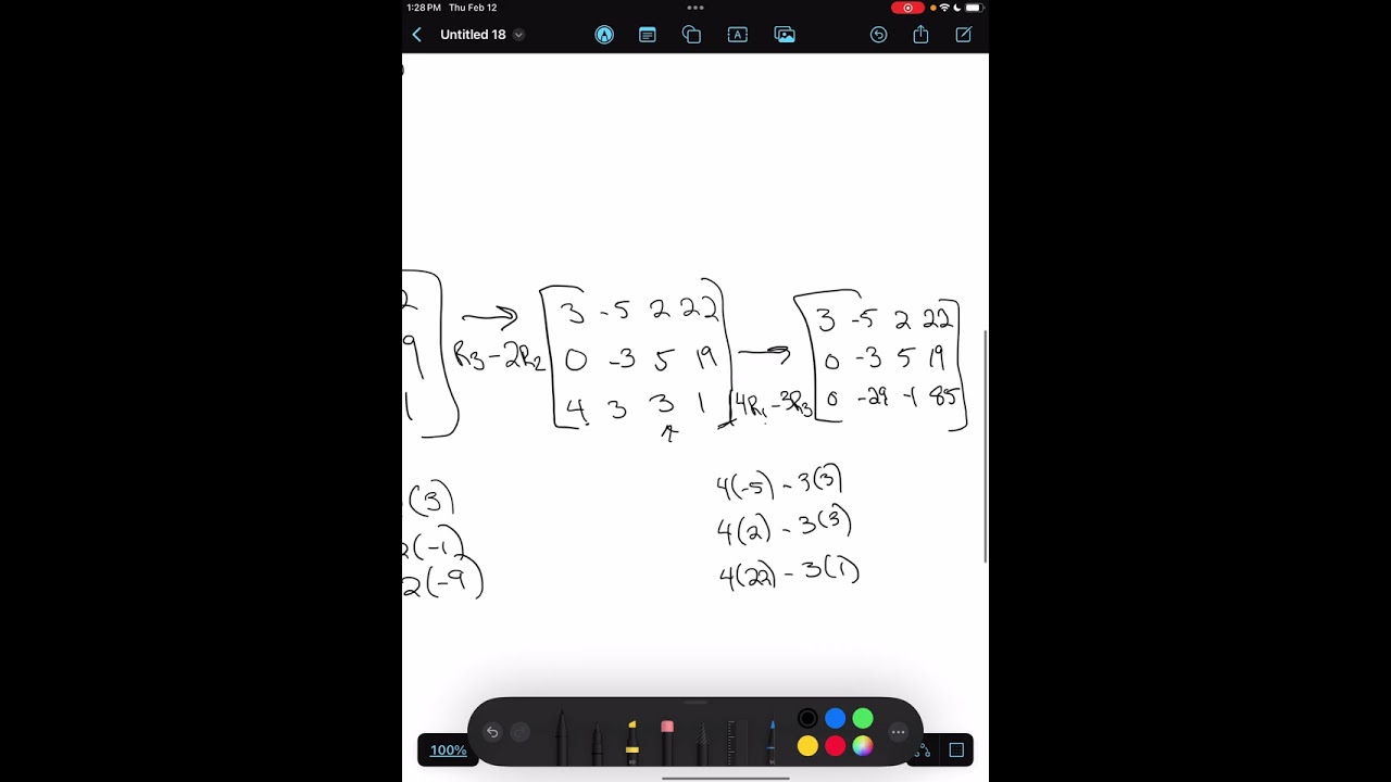 3x3 matrix: using Gaussian elimination to put into row echelon form in order to solve the system