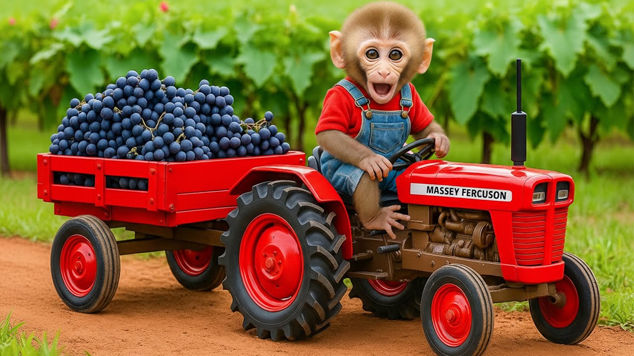 Monkey Nana Drives Tractor  Rescue Abandoned Kitten | Brings Kitten Home and Cares Like a Baby ❤️🐒