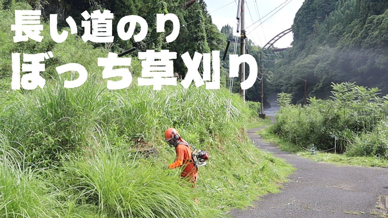滞迫峡の長い道路の草刈り！道路を終わらせる
