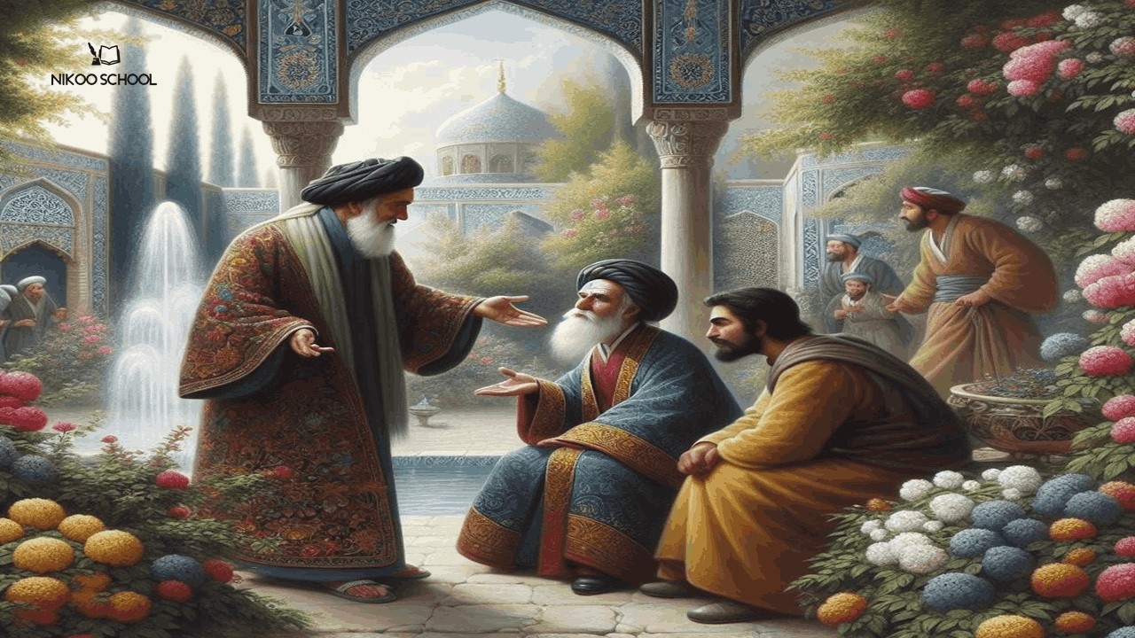 حکایت: دو صاحبدل، نگه دارند مویی - گلستان سعدی، باب چهارم در فواید خاموشی
