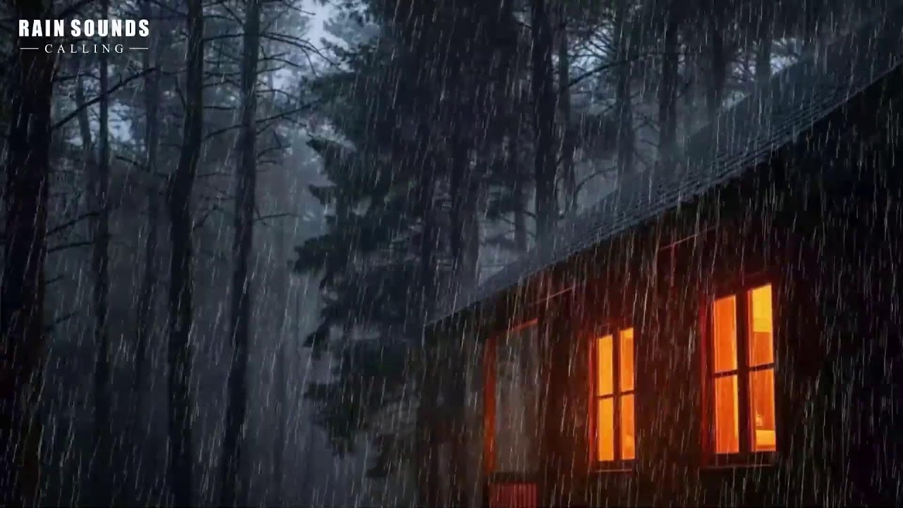 Rain Sounds and Thunder on Cabin at Night | Relaxing Storm Ambience for Sleeping ASMR