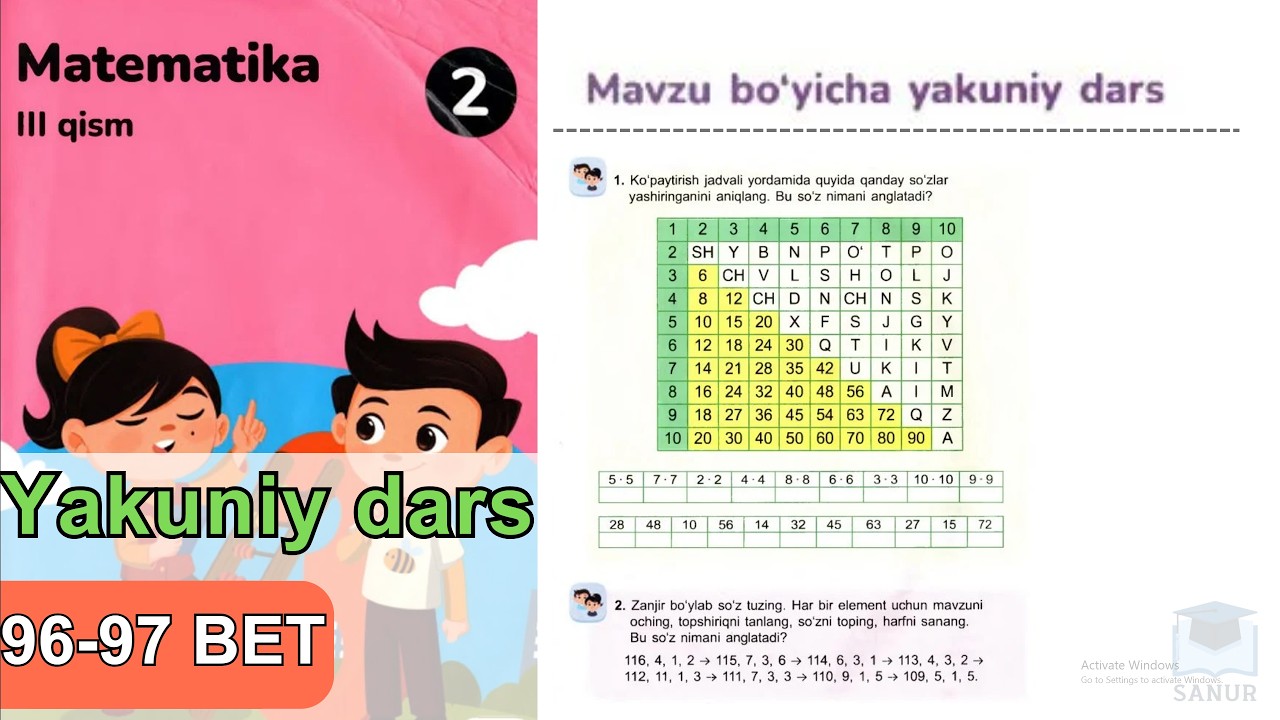 2 SINF. MATEMATIKA. Yakuniy Dars. Uy vazifa - 96-97 bet