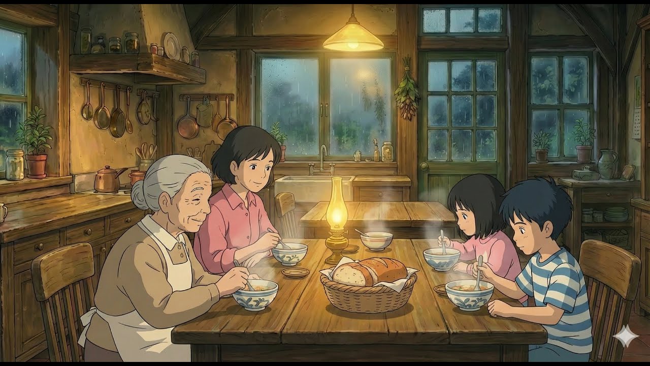 Soft Rain & Warm Soup | Cozy Kitchen ASMR | Ghibli Style | ASMR Oasis