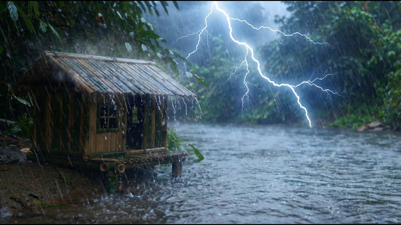 Heavy Rain & Thunder Outside a Tiny Cabin ⛈️ | Deep Sleep & Anxiety Relief