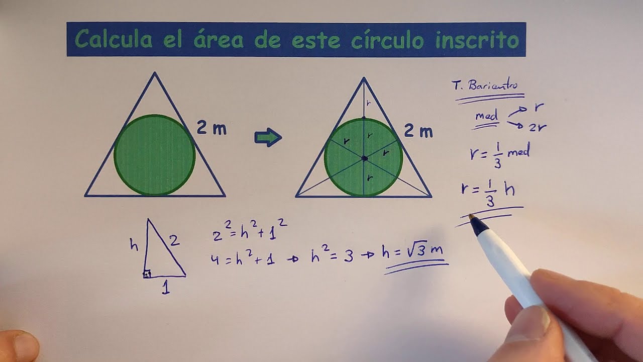 Área de un círculo inscrito en un triángulo equilátero