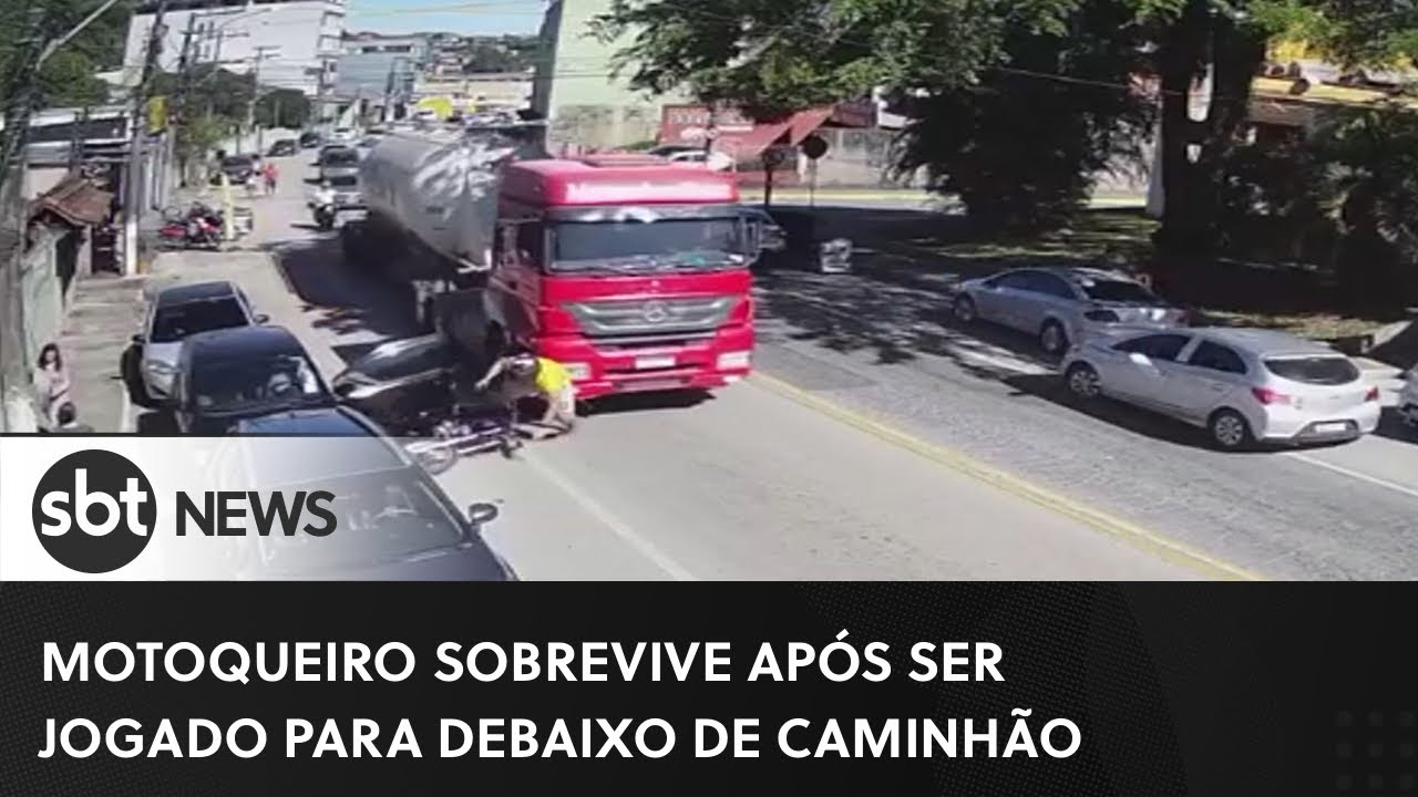 Motociclista é jogado para debaixo de carreta em acidente impressionante no RJ