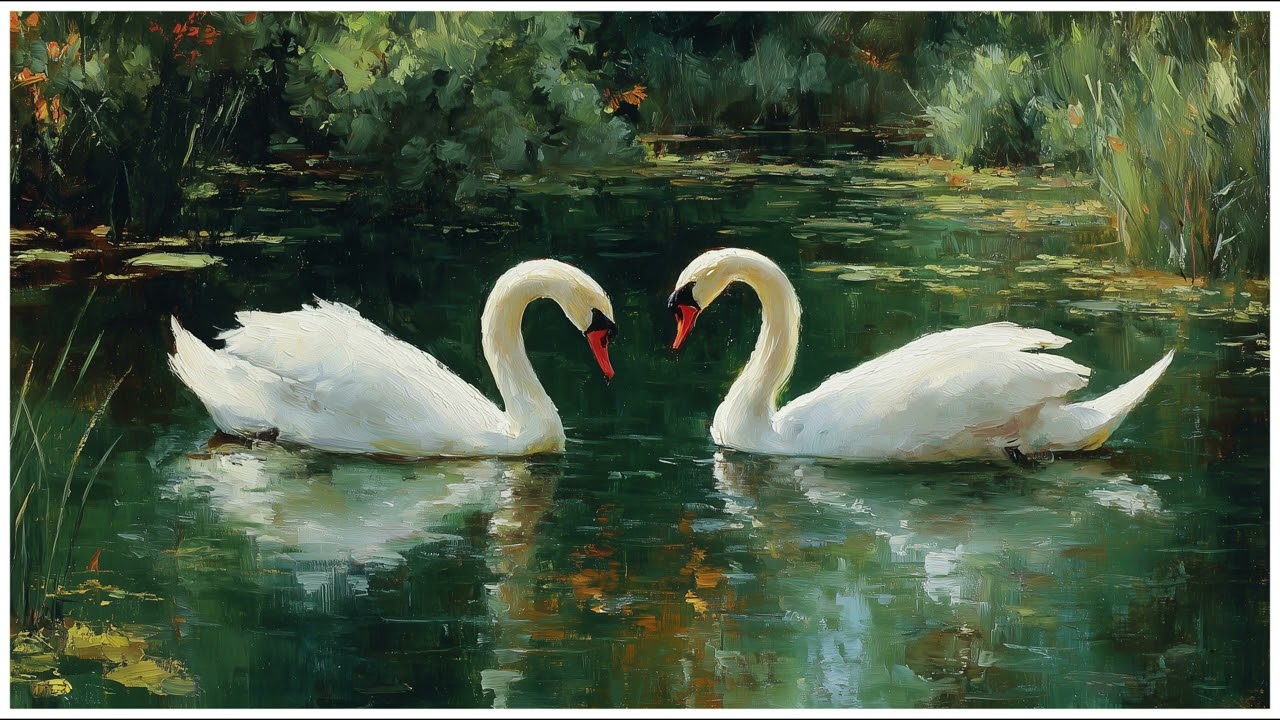 Silent Grace - Two Swans In Still Water Painting | Still Art Screen Saver | 4K