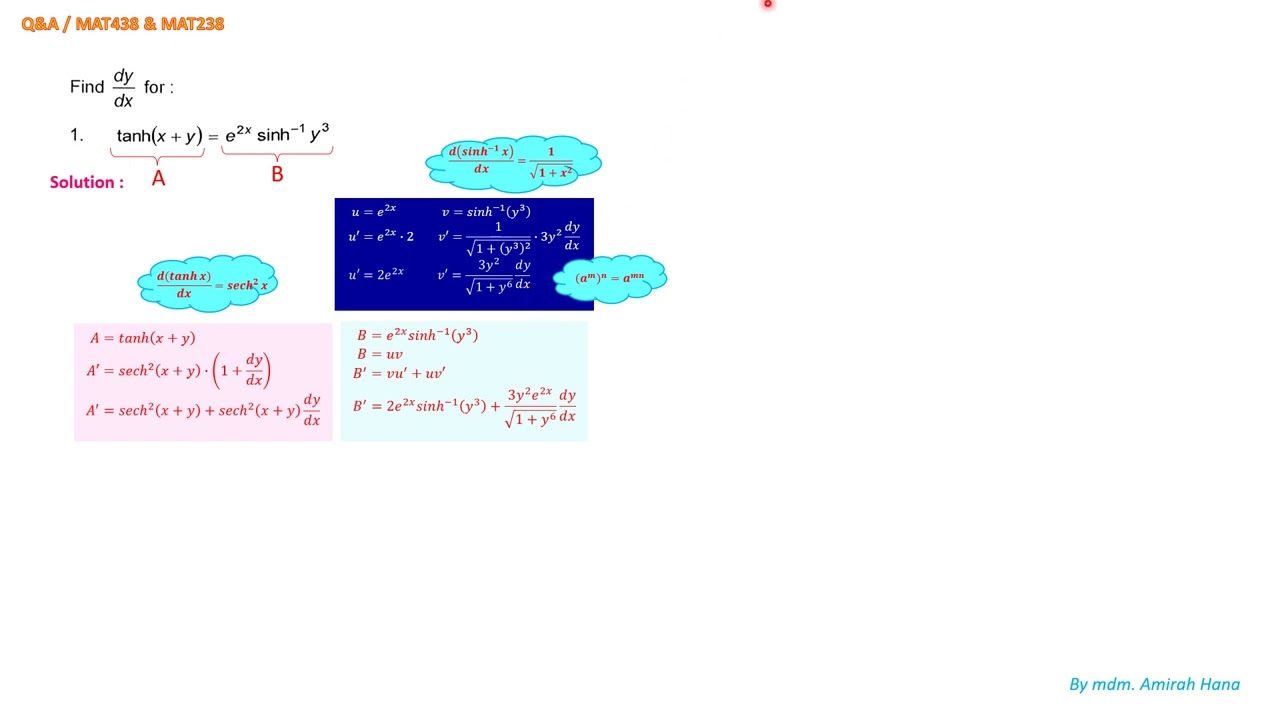 Q&A MAT438 & MAT238 derivatives of hyperbolic & inverse hyperbolic functions