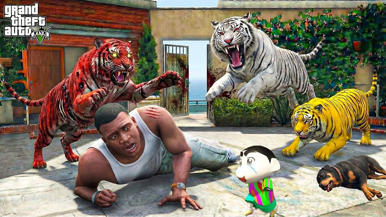 Franklin & Shinchan Attacked by Hungry Black Tigers in Los Santos! 😰🐯 | GTA 5