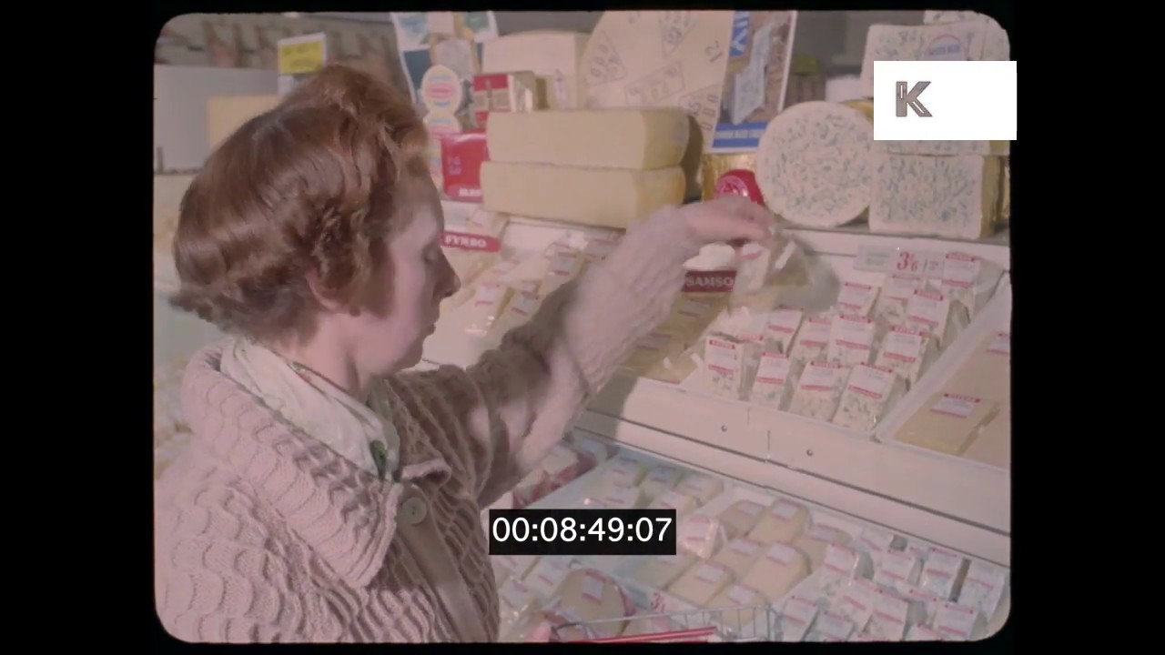 1960s UK Supermarket, Grocery Shopping, HD from 35mm