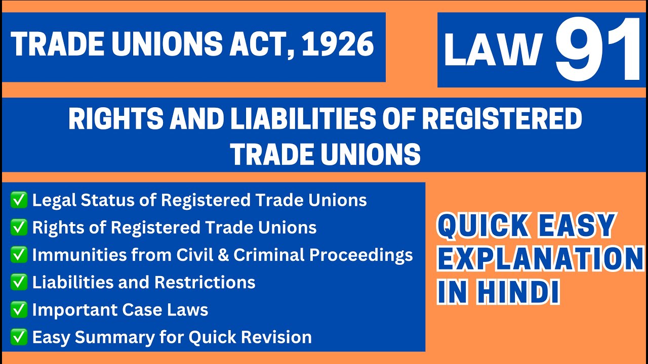 Rights & Liabilities of Registered Trade Unions | Trade Unions Act 1926 Explained | LLB BALLB, LAW91