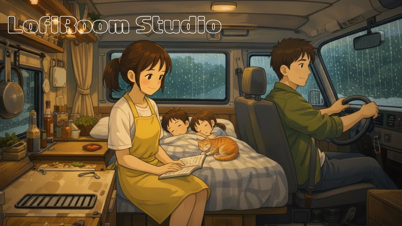Cozy Rainy Camper 🌧️| Ghibli-Style Family Lo-fi & Rain Soundsㅣ 🌧️ 비오는 날의 포근한 캠핑카 | 지브리 감성 가족과 로파이 음악
