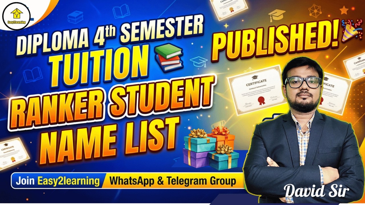 📢Diploma 4th Sem Tuition Ranker Student Name Published🎉Excited Gift For Ranker Student By 🎙David Sir