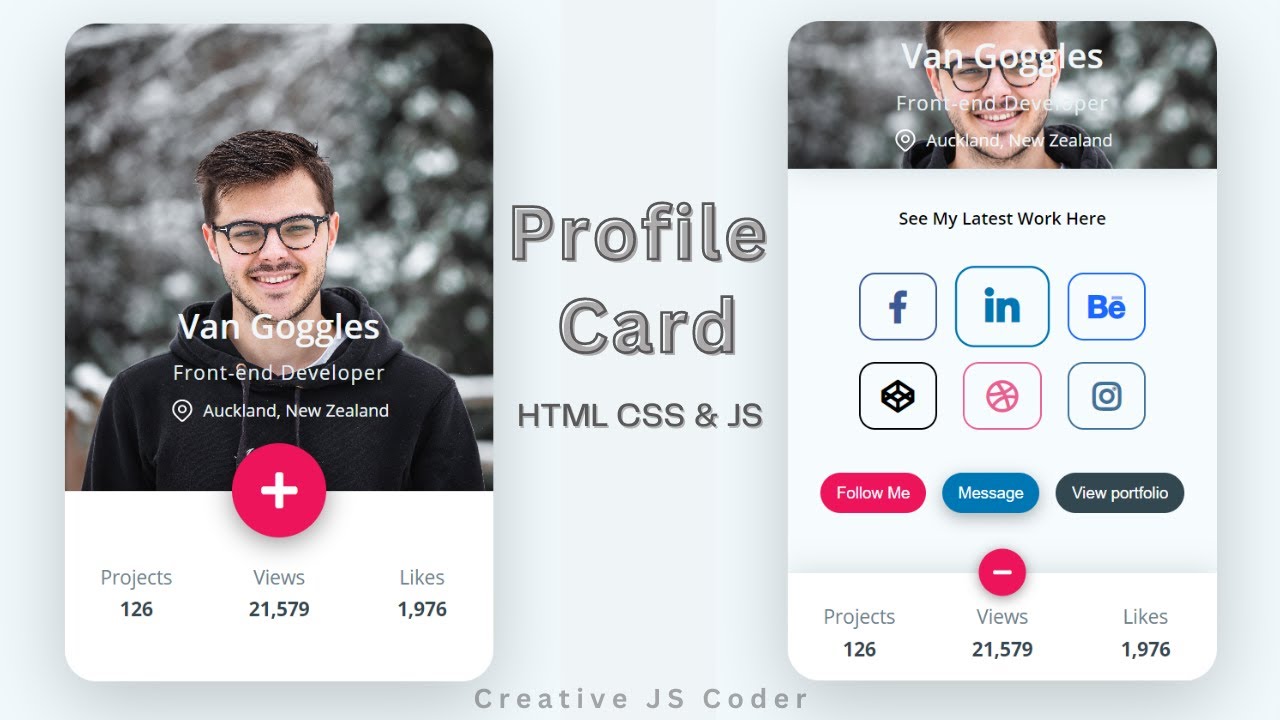 Animated Profile Card Design Using HTML CSS & JavaScript | Beginner JavaScript project