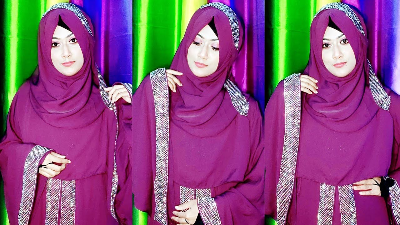 New hijab style with beautiful dubai abaya/borka||long coverage stylish hijab tutorial 💜
