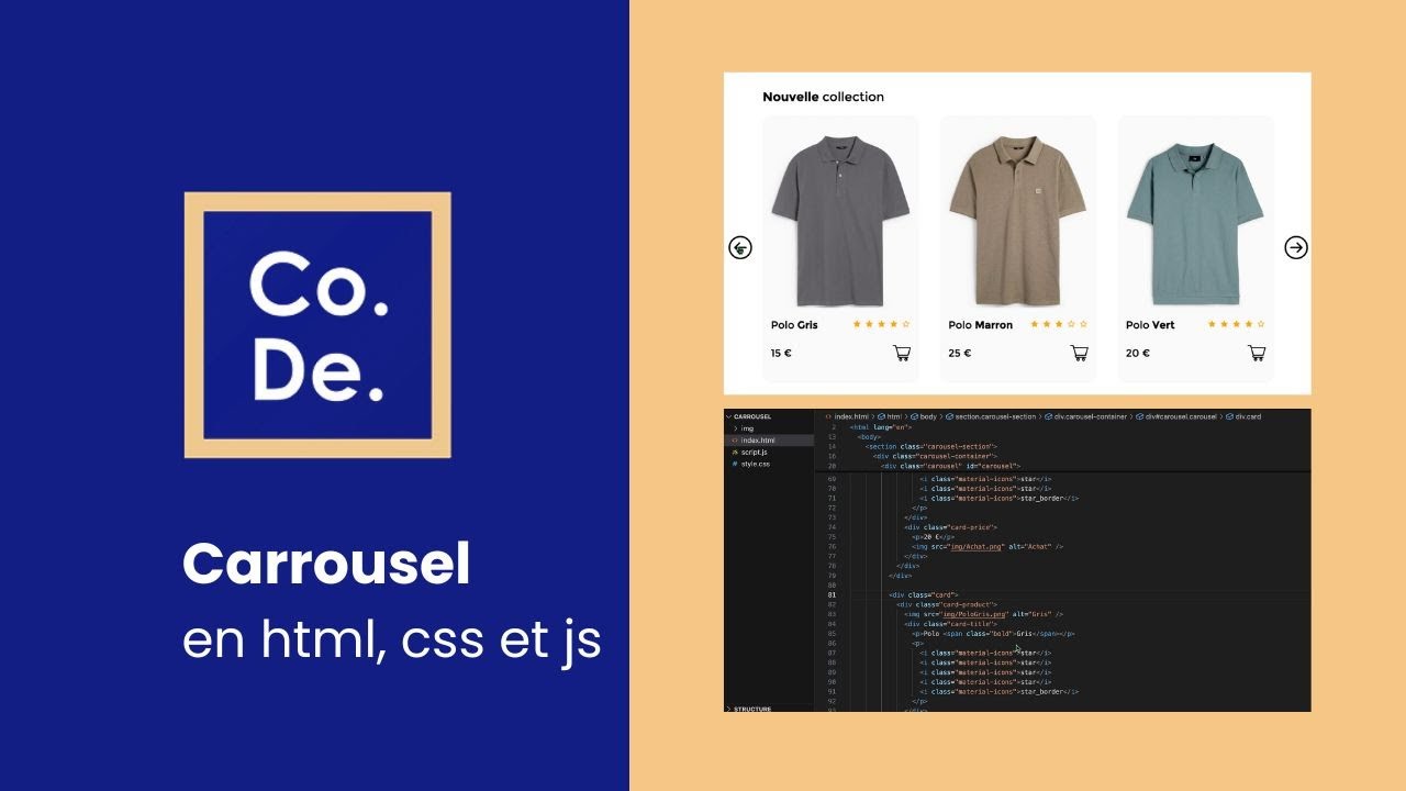 Construire un carrousel en html, css et javascript - Tuto complet