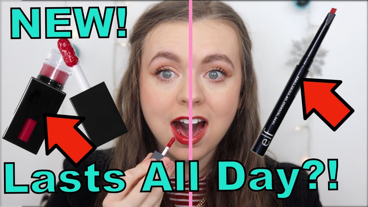 NEW elf Glossy Lip Stain and elf Love Triangle Lip Filler Liner! | Will They Last All Day?!