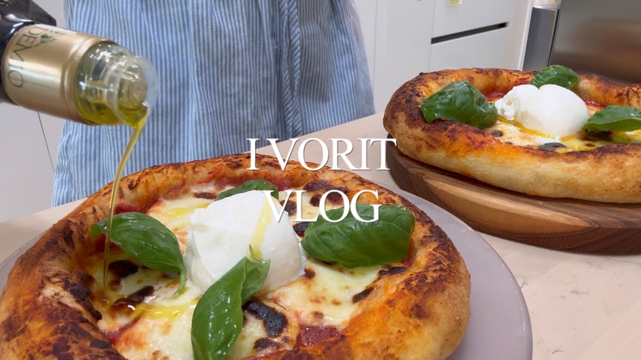 Vlog 우리집이 화덕피자 맛집👩🏻‍🍳🍕연어크림치즈, 연어베이글, 쿠스쿠스 샐러드, 냉털비빔밥