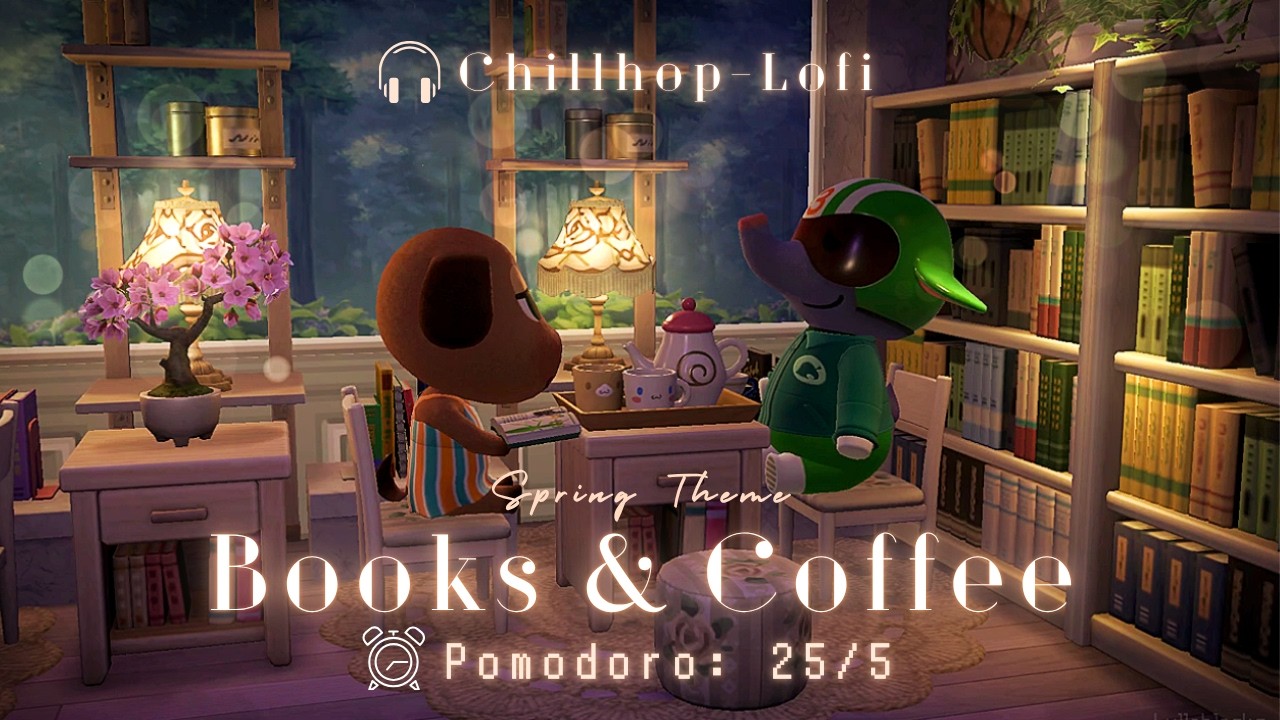 ⏰️Pomodoro 25/5 • Lofi Beats - Chillhop 🎧 Rain + Fire crackle▪️Books & Coffee (spring theme) 🌧️