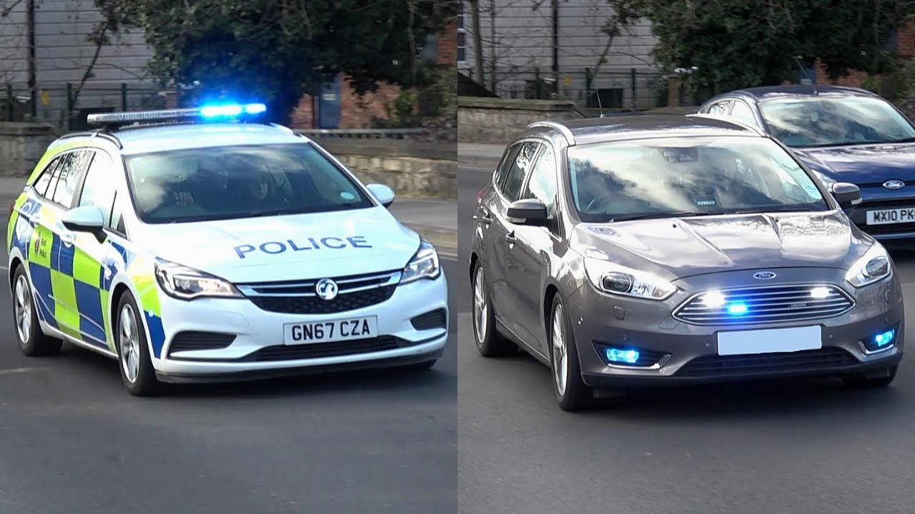 British police cars Responding Urgently - Siren & Lights