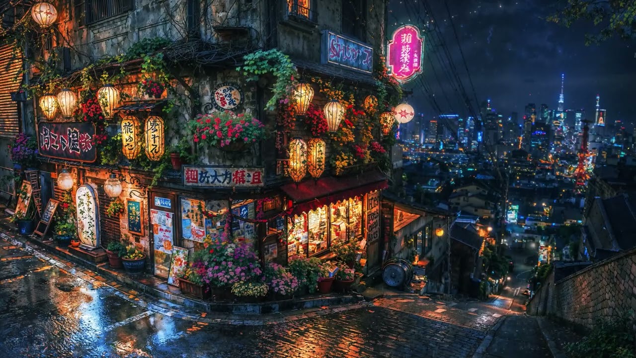 Old Town Café Glow ☕ Rain & Piano for Calm Night Focus