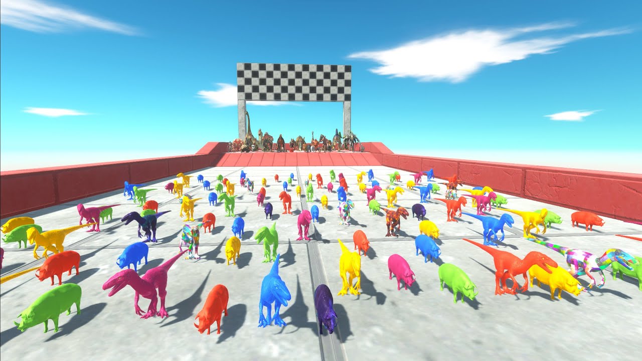 CHASE SPEED RACE TO EAT ANY COLOR PIG OR DEINONYCHUS TREE MAP - Animal Revolt Battle Simulator.mp4